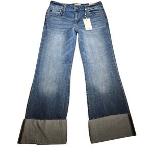 KanCan High Rise Wide Leg Cuffed Jeans Medium Wash Raw Hem Size 11/29 NWT